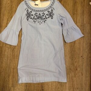 Talbots Blue Striped Embroidered Dress Belted Size 8